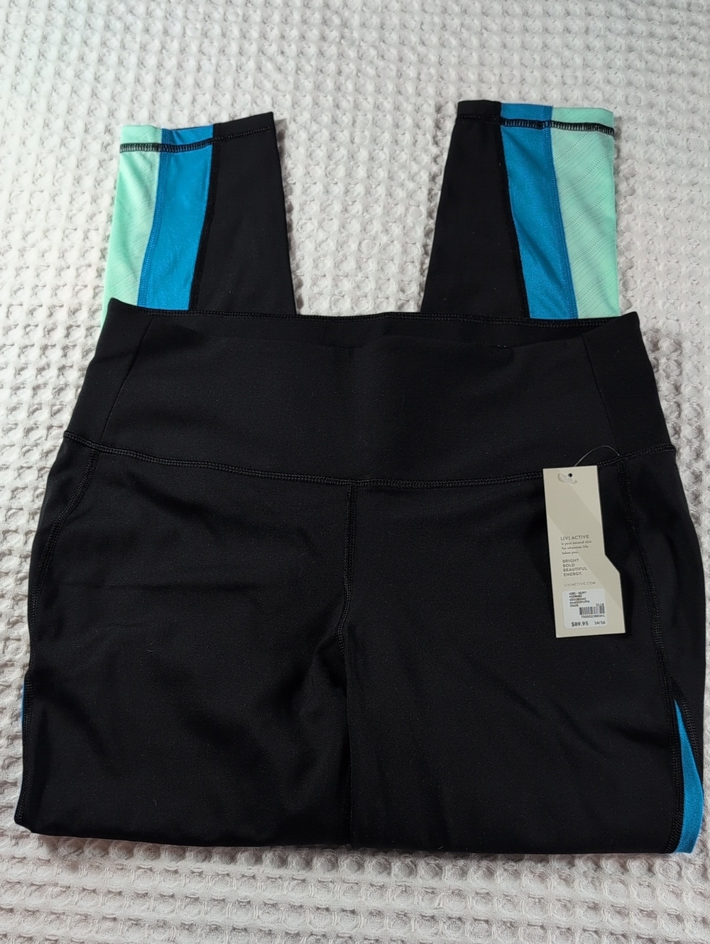 Livi Active Black Leggings with Teal & Aqua Side Panels Size 14/16